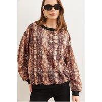 HOXTON GAL Women's Crew Neck Soft-Textured Sweatshirt with Print in Dark Brown | Size: XL