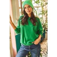 HOXTON GAL Women's Basic Long Sleeve Crew Neck Sweatshirt in Green | Size: Medium