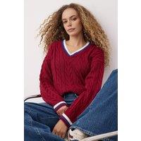 HOXTON GAL Women's Collegiate Cable Knit Regular Fit Sweater in Burgundy | Size: Small