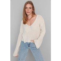 HOXTON GAL Women's Oversized Mercerized Wool Blend Knit Sweater in Stone | Size: Large