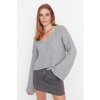 HOXTON GAL Women's Oversized Mercerized Wool Blend Knit Sweater in Grey | Size: Medium