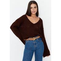 HOXTON GAL Women's Oversized Mercerized Wool Blend Knit Sweater in Brown | Size: Small