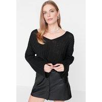 HOXTON GAL Women's Oversized Mercerized Wool Blend Knit Sweater in Black | Size: Large