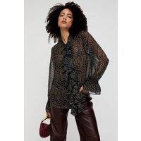 Lily and Lionel Women's Zendaya Ruffle Detail Zebra Print Shirt In Black | Size: 12