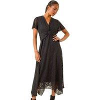 Roman Women's Petite Front Twist Jacquard Dress in Black | Size: 16