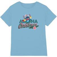 Lilo & Stitch Aloha Christmas With Stitch Kids T-Shirt Light Blue | Size: 12-13 Years