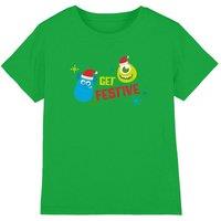 Disney Get Festive For Christmas With Mike & Sully Kids T-Shirt Dark Green | Size: 5-6 Years