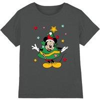 Disney Mickey Mouse Christmas Tree Kids T-Shirt in Charcoal | Size: 7-8 Years