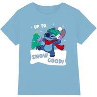 Lilo & Stitch Up To Snow Good At Christmas Kids T-Shirt Light Blue | Size: 12-13 Years