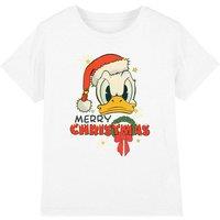 Disney Donald Duck Merry Christmas Kids T-Shirt White | Size: 5-6 Years