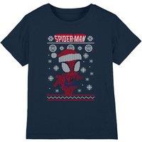 Spider Man Christmas Jumper Snowflakes T-Shirt in Navy | Size: 3-4 Years