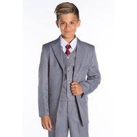 Shiny Penny Boy's Archie - Grey Formal Suit With Wine Tie in Mid Grey | Size: 2-3 Years