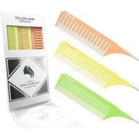 Vellen Weave Pin Tail Comb Set For Highlighting 3 Pack - Orange/Yellow/Green in Orange