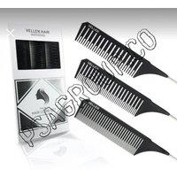 Vellen Weave Pin Tail Comb Set For Highlighting - 3 Pack - Black
