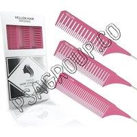 Vellen Weave Pin Tail Comb Set For Highlighting - 3 Pack - Pink