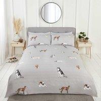 Rapport Home Paws & Tails Microfibre Reversible Duvet Cover Set with Pillowcase in Grey | Size: Double