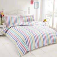 Rapport Home Candy Stripe Pure Cotton Luxury Duvet Cover Set with Pillowcase in White | Size: Double