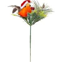 VFM e-Store Christmas Pine Pick with Robin Decoration 19cm x 17cm Red X 1 | Size: 19 cm x 17 cm