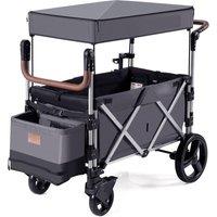 Costway Baby Twin Stroller Wagon 2 Toddlers Push Pull Stroller Wagon w/Removable Canopy in Grey