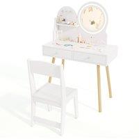 Costway Princess Makeup Dressing Desk & Chair Set Kids Vanity Set-White in White