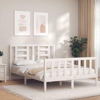 Berkfield Home Bed Frame with Headboard White Small Double Solid Wood