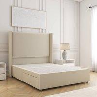 BSSPOKE Austin Divan Bed Plush Velvet 54 Headboard & No Drawers No Mattress in Cream | Size: King