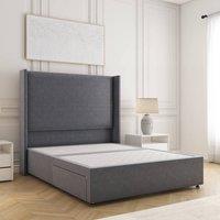 BSSPOKE Austin Divan Bed Plush Velvet 54 Headboard & No Drawers No Mattress in Charcoal | Size: Double