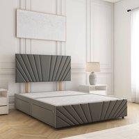 BSSPOKE Rose Divan Bed Plush 24 Headboard 2Drawers Same Side & No Mattress in Grey | Size: Single