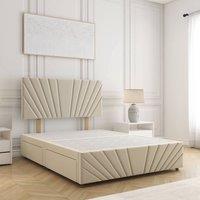 BSSPOKE Rose Plush Velvet Divan Bed Set 24Headboard & No Mattress No Drawers in Cream | Size: Single