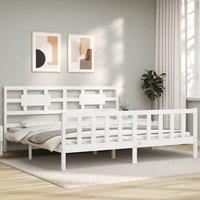 Berkfield Home Bed Frame with Headboard White Super King Size Solid Wood