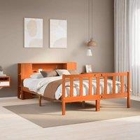 Berkfield Home Bookcase Bed Frame Wax Brown 180x200 cm Super King Solid Wood Pine
