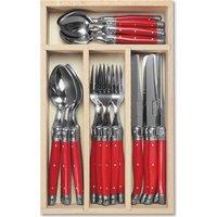 Laguiole 24 Piece Cutlery Set in Wooden Presentation Tray in Red