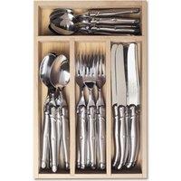 Laguiole 24 Piece Cutlery Set in Wooden Presentation Tray in Metallic Silver