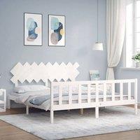 Berkfield Home Bed Frame with Headboard White Super King Size Solid Wood