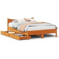 Berkfield Home Bed Frame with Drawers Wax Brown 140x190 cm Solid Wood Pine
