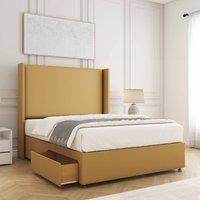 BSSPOKE Austin Divan Bed Set Plush Velvet 2 Drawers 54 Headboard & Mattress in Mustard | Size: Super King