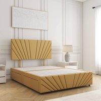 BSSPOKE Rose Divan Bed Plush 24 Headboard 2Drawers Same Side & No Mattress in Mustard | Size: Small Double
