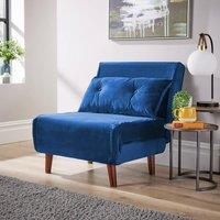 Home Source Double Sofa Bed Folding Chair Velvet Wooden Legs Two Pillow Home in Blue