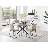 FurnitureboxUK Novara Grey Concrete Effect Black Leg 120cm Round Dining Table & 4 Halley Chairs in Beige