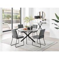 FurnitureboxUK Novara Grey Concrete Effect Black Leg 120cm Round Dining Table & 4 Halley Chairs in Dark Grey
