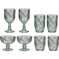 Dibor Set of 8 Vintage Style Laurier Matching Green Spring Summer Embossed Leaf Festive Glassware Wedding Gift Idea | Size: 8 Pack