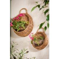Dibor Set of 2 Round Wall Hanging Indoor Planter Baskets in Natural