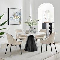 FurnitureboxUK Nina Marble-Effect Dining Set with Cream Fabric Chairs | Size: 4 Person