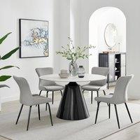 FurnitureboxUK Nina Marble-Effect Dining Set with Grey Velvet Chairs in Light Grey | Size: 4 Person
