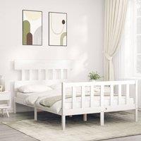 Berkfield Home Bed Frame with Headboard White Small Double Solid Wood
