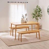 FurnitureboxUK Lynton Large Wooden Dining Table & 2 Benches in Light Oak