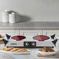 Cusimax Powerful Portable Ceramic Dual Hot Plate with Handle in Silver