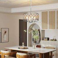 HOMCOM Ceiling Light with Adjustable Height, Modern Crystal Chandelier in Silver