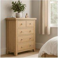 Home Source Solid Wooden Storage Chest 5 Drawer Bedroom Clothing Storage Organiser in Light Oak
