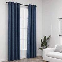 Berkfield Home Linen-Look Blackout Curtains with Grommets 2 pcs Blue 140x245cm | Size: 140x245 cm